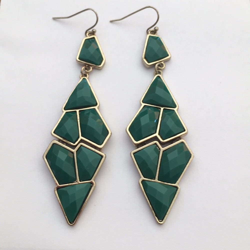 Green and Gold Women’s Dangly Chandelier Style Earrings